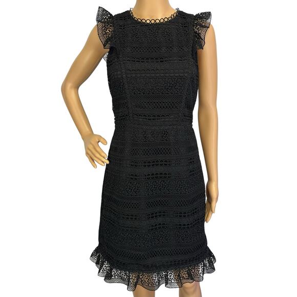 J. Crew Cap Sleeve Ruffle Dress in Mixed Lace Black Size 2 - Picture 6 of 16